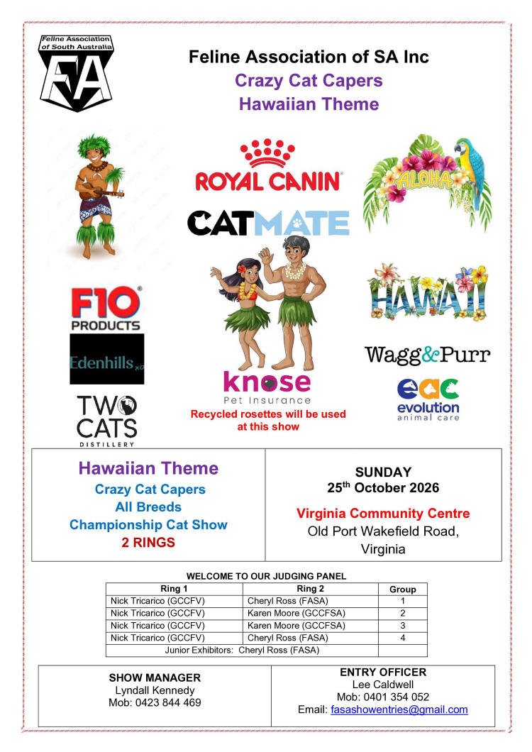 Crazy Cat Capers Show 2026 schedule